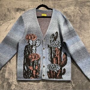 Market Men’s XL Blue Growth Jacquard Cactus Cardigan